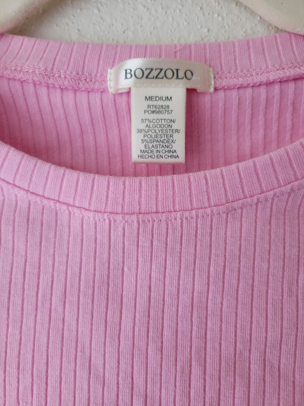 Pink Ribbed Baby Tee Short Sleeve Fitted Stretch Y2K Women's Medium Crew Neck - Picture 3 of 5